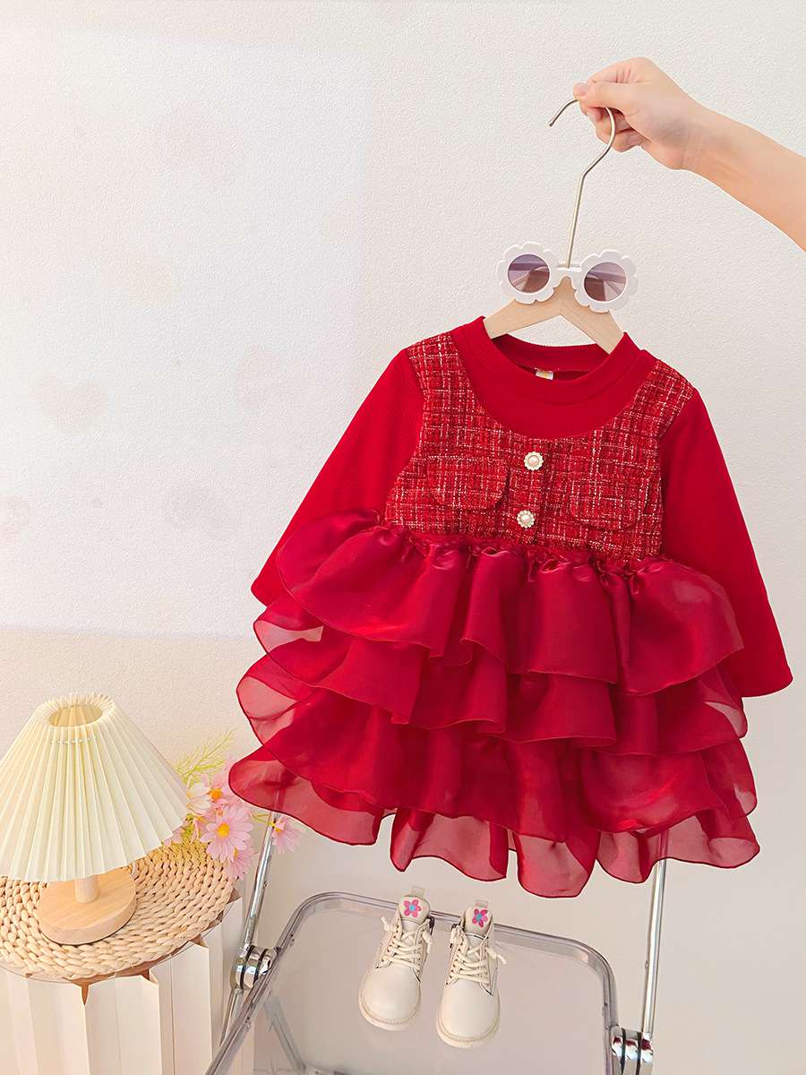 Luxury Chanel-Style Tweed Princess Dress with Layered Tulle Skirt | Baby Girls